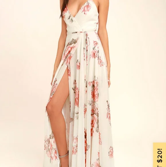 Lulus elegantly inclined cream floral maxi dress - Picture 3 of 6